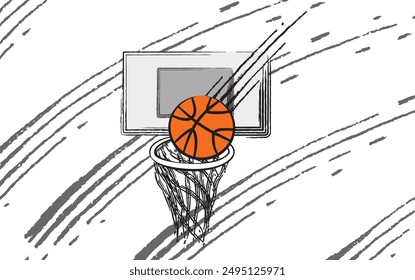 Basketball going through the net for the winning points in a basketball game, depicted in a vibrant and energetic pop art style