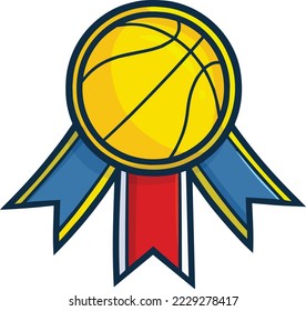 Basketball Gold medal with blue red ribbon