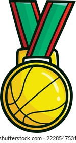 Basketball Gold medal with green red ribbon