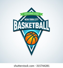 Basketball golden logo template, basketball logotype, badge logo design template, sport logotype template. Basketball Themed T shirt template. Vector illustration.
