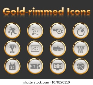 basketball gold-rimmed vector icons with black background