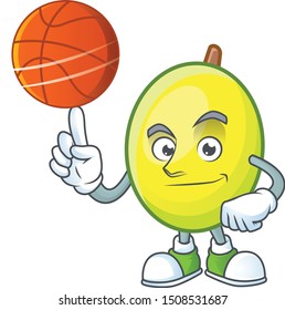 With basketball gomortega fruit cartoon character mascot shape