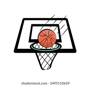 Basketball gracefully scoring through a hoop, fans cheering in the arena. Passionate sport symbolizing competition and teamwork
