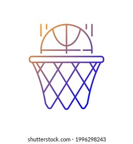 Basketball gradient linear vector icon. Team sport for exercise. Scoring goal with shooting ball in hoop. Thin line color symbols. Modern style pictogram. Vector isolated outline drawing