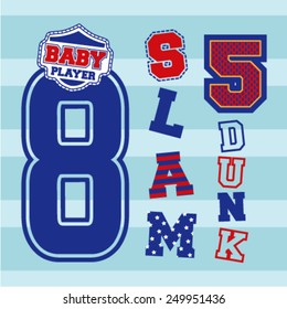 Basketball graphic idea. Textile artworks. Clothing for baby wear