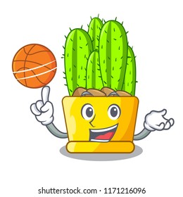 With basketball green cereus cactus on character cartoon