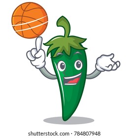 With basketball green chili character cartoon
