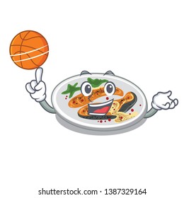 With basketball grilled salmon isolated in the mascot