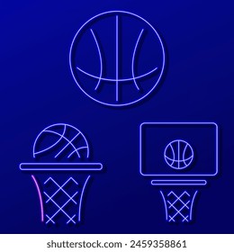 basketball group of neon icons, vector illustration, on a black background.