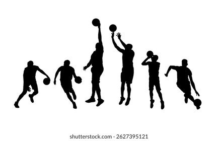 Basketball, group of vector silhouettes of basketball players. Team sport athletes