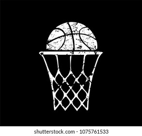 Basketball grunge hoop vector. Sport ball. Grunge cartoon on black background. Wall stickers