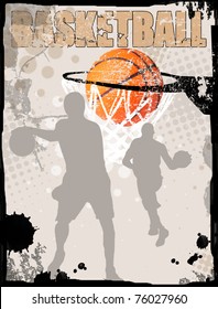 Basketball grungy poster background, vector illustration