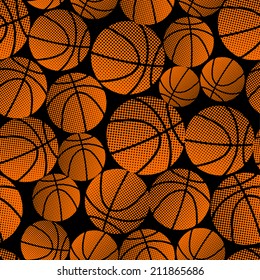 Basketball Halftone Gradient Seamless Pattern .