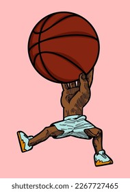 Basketball hand character holding ball. Basketball character isolated vector illustration.