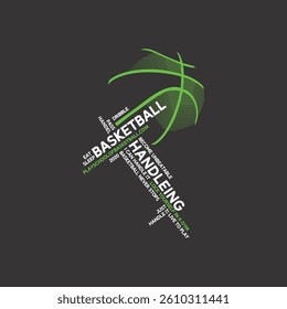 BASKETBALL HANDLING LIVE TO PLAY - MODERN AND STYLISH TYPOGRAPHY DESIGN, VECTOR PRINT T-SHIRT, GRAPHIC VECTOR DESIGN, URBAN STYLE, STREET WEAR FASHION ILLUSTRATION, 