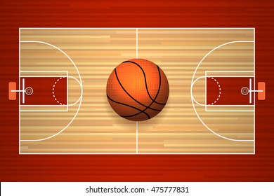 Basketball Hardwood Court Floor Top View Vector Illustration