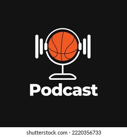 BasketBall With Headphone And Microphone Logo Design. Suitable For Basketball Sport Streaming Podcast Broadcast Radio Channel Business Brand Simple Modern Logo Design.