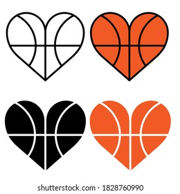 Basketball heart icon vector set. Love basketball illustration sign collection. 