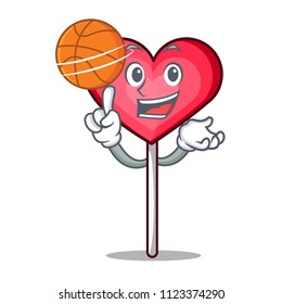 With basketball heart lollipop character cartoon