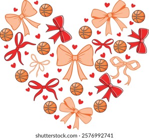 Basketball Heart valentine coquette bow