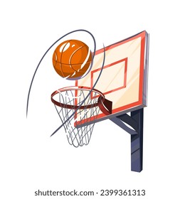 Basketball hits the basket, vector color illustration on transparent background.