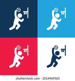 Basketball Hook blue and red four color minimal icon set