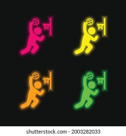 Basketball Hook four color glowing neon vector icon