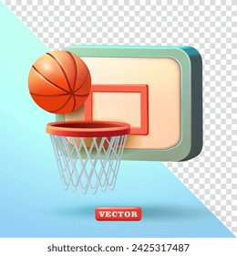 Basketball and basketball hoop. 3d vector, suitable for sports and design elements