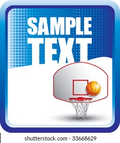 basketball hoop and backboard on blue halftone banner