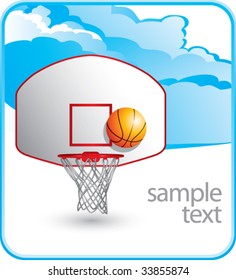 basketball hoop and backboard on cloud banner