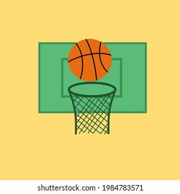 Basketball hoop and ball in the basket.Sign, symbol or logo isolated.Banner design.Relaxing and playing.Sport concept.Shoot ball.