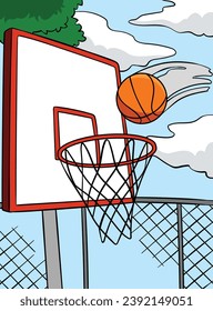 Basketball Hoop and Ball Colored Cartoon 