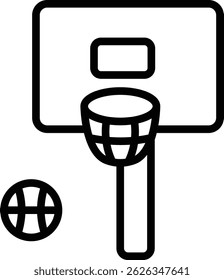 Ícone de bola e aro de basquete representando esportes, jogos e jogos ativos