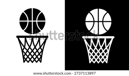 Basketball Hoop and Ball Icon Set Black and White Graphic Design