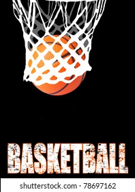 Basketball hoop and ball on black, vector illustration