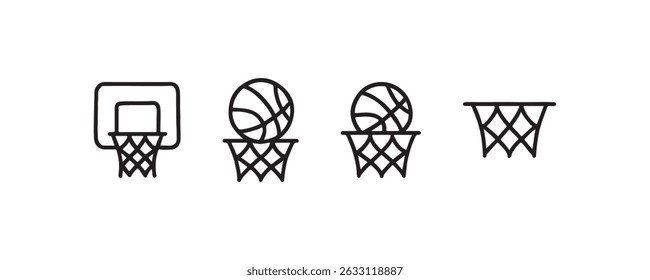 Arco de basquete e bola ícones de contorno definir vetor