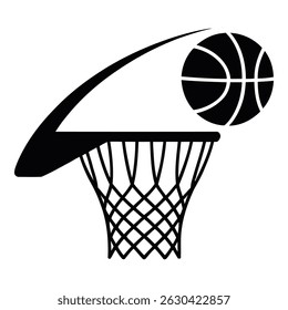 Arco de basquete e bola em um design de silhueta simples