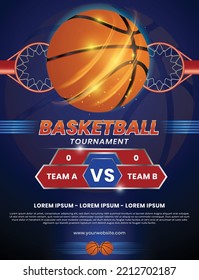 Basketball hoop and ball sport flyer poster design. basketball tournament flyer vector 