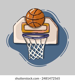 Basketball hoop with ball. Sports equipment. Team game. Vector.