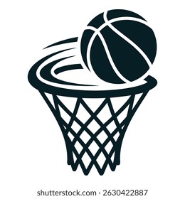 Arco de basquete com bola girando através