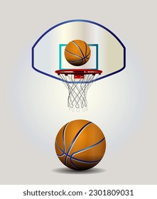 Basketballkorb und Basketball Basketball Vektorgrafik, realistisches Design-Thema. EPS10