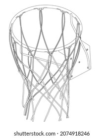 Basketball hoop contour from black lines isolated on white background. Bottom view. Vector illustration
