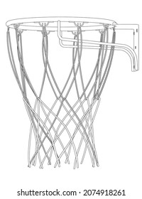 Basketball hoop contour from black lines isolated on white background. Side view. Vector illustration