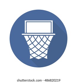 Basketball hoop flat design long shadow icon. Vector silhouette symbol