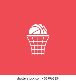 Basketball Hoop Flat Icon On Red Background