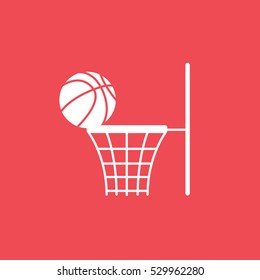 Basketball Hoop Flat Icon On Red Background
