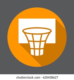 Basketball hoop flat icon. Round colorful button, circular vector sign with long shadow effect. Flat style design