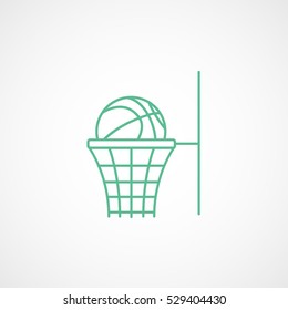 Basketball Hoop Green Line Icon On White Background