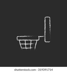 Basketball hoop hand drawn in chalk on a blackboard vector white icon isolated on a black background.