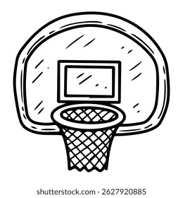 Arco de basquete. Ilustração de rabiscar desenhada à mão. Cesta para jogar a bola. Equipamento desportivo do campo de jogo. Elemento de arte vetorial.